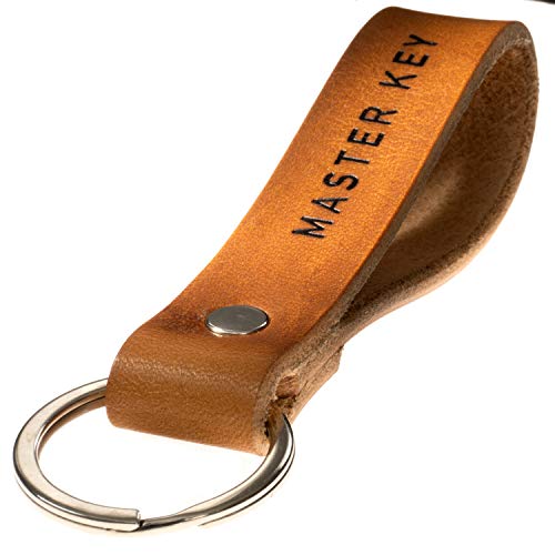 ELBERCRAFT® Schlüsselanhänger Leder MASTER KEY Geschenk für Frauen oder Männer pflanzlich gegerbt braun mit gravur schwarz 12 cm made in Germany Leather Keychain von ELBERCRAFT