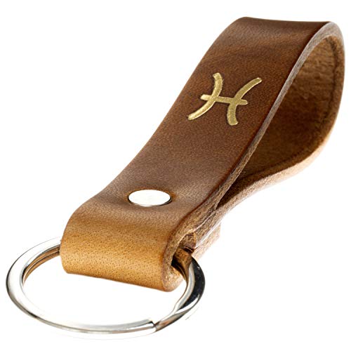 ELBERCRAFT® Schlüsselanhänger Leder Sternzeichen Fische Gold geprägt das kleine Geschenk zum Geburtstag für deinen Lieblingsmenschen Frau oder Mann Handmade in Germany von ELBERCRAFT