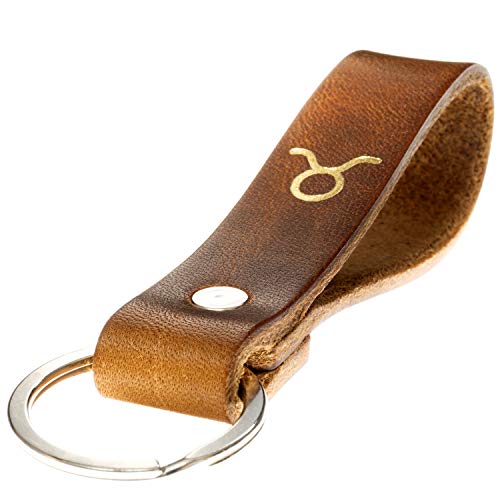 ELBERCRAFT® Schlüsselanhänger Leder Sternzeichen Stier Gold geprägt das kleine Geschenk zum Geburtstag für deinen Lieblingsmenschen Frau oder Mann Handmade in Germany von ELBERCRAFT