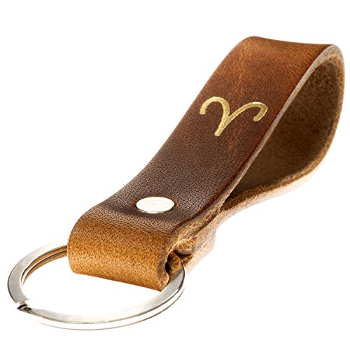 ELBERCRAFT® Schlüsselanhänger Leder Sternzeichen Widder Gold geprägt das kleine Geschenk zum Geburtstag für deinen Lieblingsmenschen Frau oder Mann Handmade in Germany von ELBERCRAFT