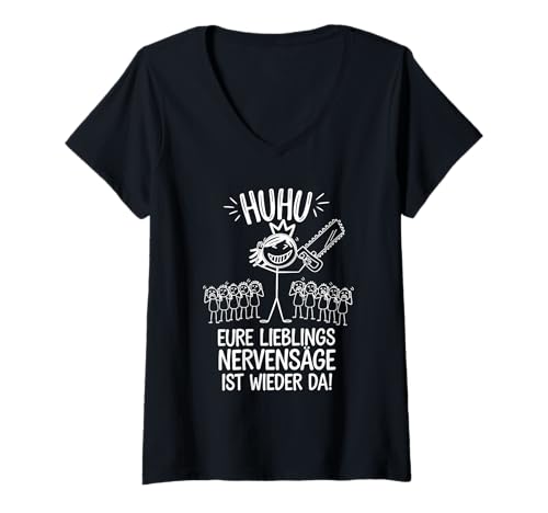 Damen Strichmännchen HUHU EURE LIEBLINGS NERVENSÄGE IST WIEDER DA T-Shirt mit V-Ausschnitt Damen Strichmännchen HUHU EURE LIEBLINGS NERVENSÄGE IST WIEDER DA T-Shirt mit V-Ausschnitt von LIEBLINGSNERVENSÄGE Arbeitskollege Geschenk Freund