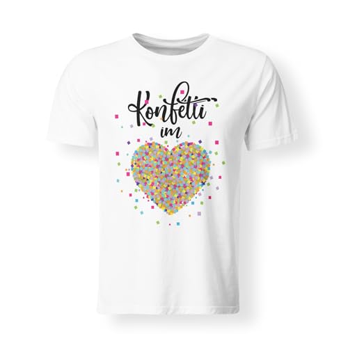 Karneval T-Shirt – Konfetti im Herz – Faschingskostüm Ersatz – Perfekt für Damen & Herren – 100% Baumwolle – Hochwertiger Druck - Fasching - Weiss - Small von LIEBTASTISCH