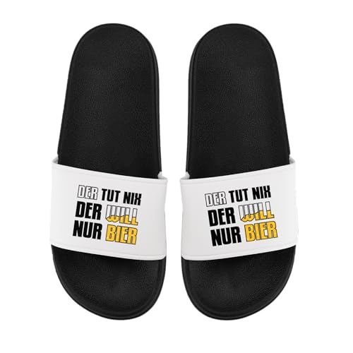 LIEBTASTISCH Badelatsche - Der TUT nix der Will nur Bier - Saufen - Malle - JGA - Geschenk - Herren - lustige Hausschuhe - Badelatschen (Schwarz, 44) von LIEBTASTISCH
