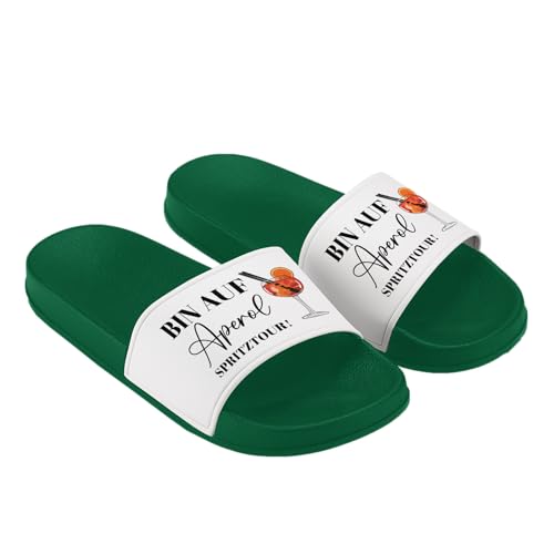 LIEBTASTISCH Badelatschen - Bin auf Aperol Spritztour - Malle - JGA - Geschenk - Hausschuhe - Schlappen - Urlaub (Grün, 42) von LIEBTASTISCH