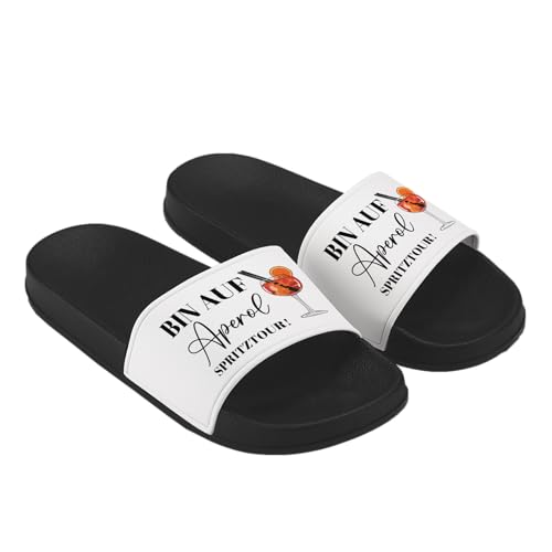 LIEBTASTISCH Badelatschen - Bin auf Aperol Spritztour - Malle - JGA - Geschenk - Hausschuhe - Schlappen - Urlaub (Schwarz, 37) von LIEBTASTISCH