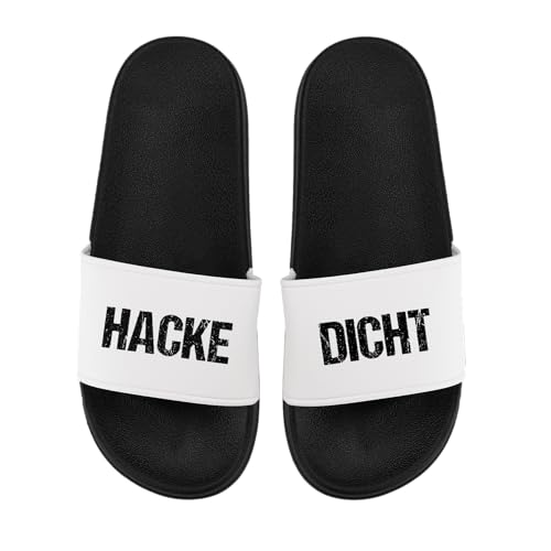 LIEBTASTISCH Badelatschen - Hacke Dicht - Saufen - Feiern- Malle - JGA - Party - lustig - Urlaub(Schwarz, 42) von LIEBTASTISCH