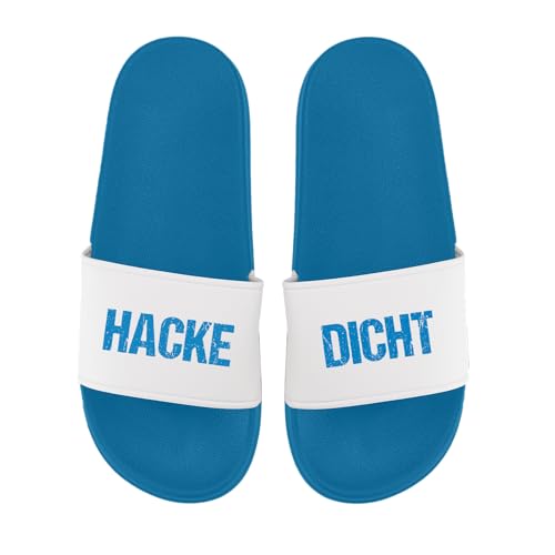 LIEBTASTISCH Badelatschen - Hacke Dicht - Saufen - Feiern- Malle - JGA - Party - lustig - Urlaub (Blau, 41) von LIEBTASTISCH