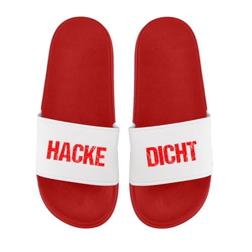 LIEBTASTISCH Badelatschen - Hacke Dicht - Saufen - Feiern- Malle - JGA - Party - lustig - Urlaub (Rot, 43) von LIEBTASTISCH