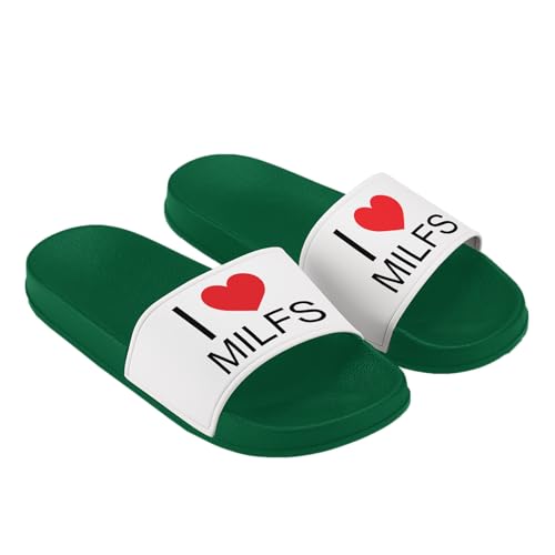 LIEBTASTISCH Badelatschen - Hausschuhe - I Love hot Milfs - lustig - rotes Herz - Geschenk (Grün, 47) von LIEBTASTISCH