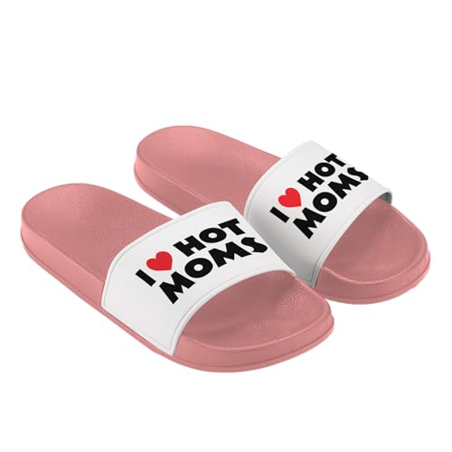 LIEBTASTISCH Badelatschen - Hausschuhe - I Love hot Moms - lustig - rotes Herz - Geschenk (Rosa, 43) von LIEBTASTISCH