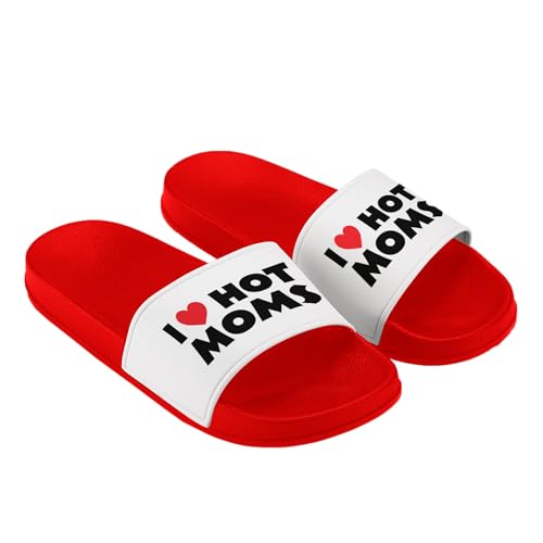 LIEBTASTISCH Badelatschen - Hausschuhe - I Love hot Moms - lustig - rotes Herz - Geschenk (Rot, 37) von LIEBTASTISCH