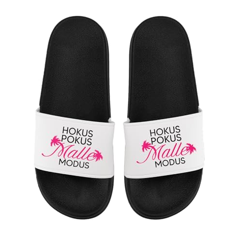 LIEBTASTISCH Badelatschen - Hokus Pokus Malle Modus - Mallorca - Feiern - Party - Sommer - Strand - JGA (Schwarz, 38) von LIEBTASTISCH