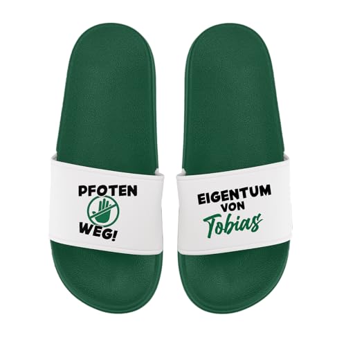 LIEBTASTISCH Badelatschen - Personalisiert mit Namen - Pfoten Weg - Eigentum von - Hausschuhe - Geschenkidee - Geburtstagsgeschenk (Grün, 38) von LIEBTASTISCH