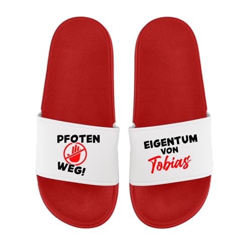 LIEBTASTISCH Badelatschen - Personalisiert mit Namen - Pfoten Weg - Eigentum von - Hausschuhe - Geschenkidee - Geburtstagsgeschenk (Rot, 44) von LIEBTASTISCH