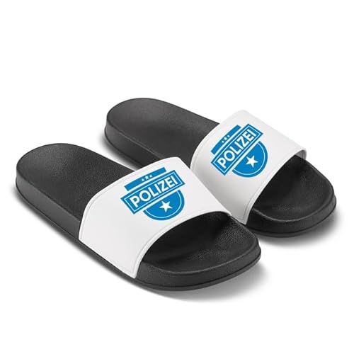 LIEBTASTISCH Badelatschen - Polizei - Badelatschen für Polizisten - Geburtstag - Geschenkidee Schwarz - Größe 44 EU von LIEBTASTISCH