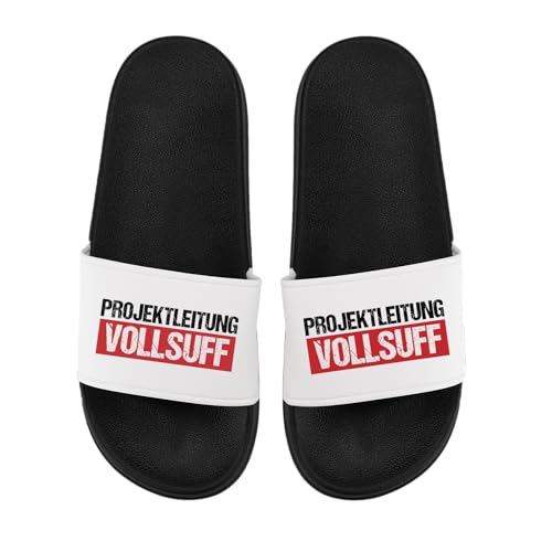 LIEBTASTISCH Badelatschen - Projektleitung Vollsuff - Schlappen - Malle - Urlaub - JGA - Saufen - Feiern - Geschenk (Schwarz, 38) von LIEBTASTISCH