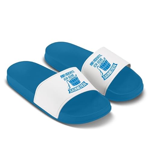 LIEBTASTISCH Badelatschen mit Spruch Mir reicht’s ich gehe saunieren – Schwarze Saunalatschen für Männer & Frauen – Lustige Sauna-Schuhe als Geschenk für Saunafans Royalblau - Größe 45 EU von LIEBTASTISCH