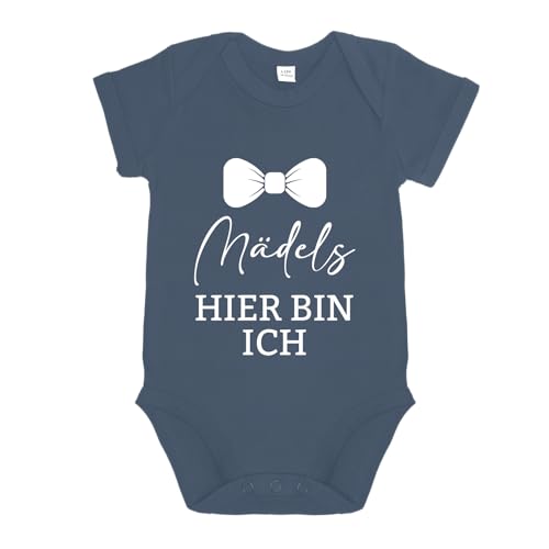 LIEBTASTISCH - Besonderer Babyanzug: Mädels, hier bin ich! - Setze ein Statement für gute Laune | Baby Body Suit bequem | Schöne Botschaft als tolles Geschenk (Dunkelblau, 0-3 Monate) von LIEBTASTISCH