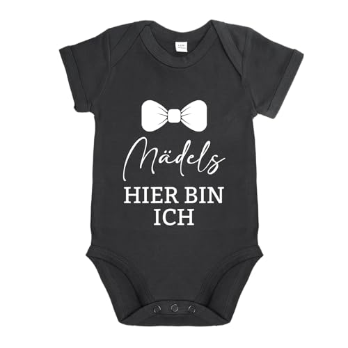 LIEBTASTISCH - Besonderer Babyanzug: Mädels, hier bin ich! - Setze ein Statement für gute Laune | Baby Body Suit bequem | Schöne Botschaft als tolles Geschenk (Schwarz, 12-18 Monate) von LIEBTASTISCH
