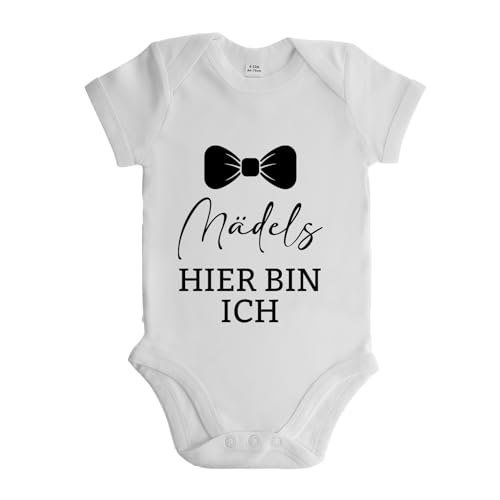 LIEBTASTISCH - Besonderer Babyanzug: Mädels, hier bin ich! - Setze ein Statement für gute Laune | Baby Body Suit bequem | Schöne Botschaft als tolles Geschenk (Weiss, 6-12 Monate) von LIEBTASTISCH