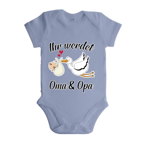 LIEBTASTISCH - Ihr werdet Oma & Opa Babyanzug - Eine süße Überraschung für die stolzen Großeltern | Baby Body Suit bequem mit emotionaler Botschaft - 100% Bio Baumwolle (Hellblau, 3-6 Monate) von LIEBTASTISCH