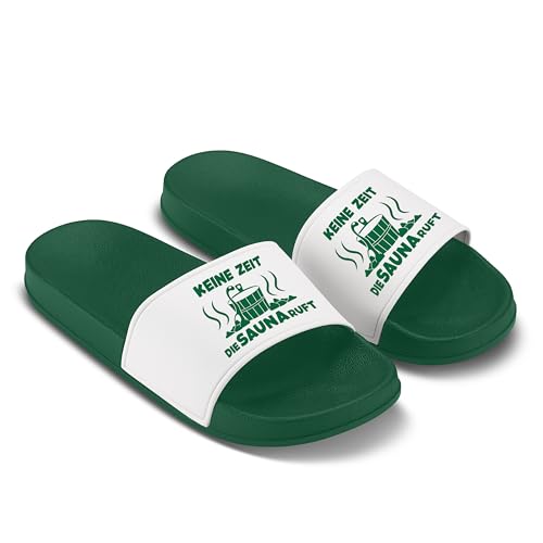 LIEBTASTISCH Lustige Badelatschen Keine Zeit die Sauna ruft – Rutschfeste Sauna-Schuhe mit Spruch – Saunalatschen für Männer & Frauen – Geschenk für Saunafreunde Grün - Größe 47 EU LIEBTASTISCH Lustige Badelatschen Keine Zeit die Sauna ruft – Rutschfeste Sauna-Schuhe mit Spruch – Saunalatschen für Männer & Frauen – Geschenk für Saunafreunde Grün - Größe 47 EU von LIEBTASTISCH