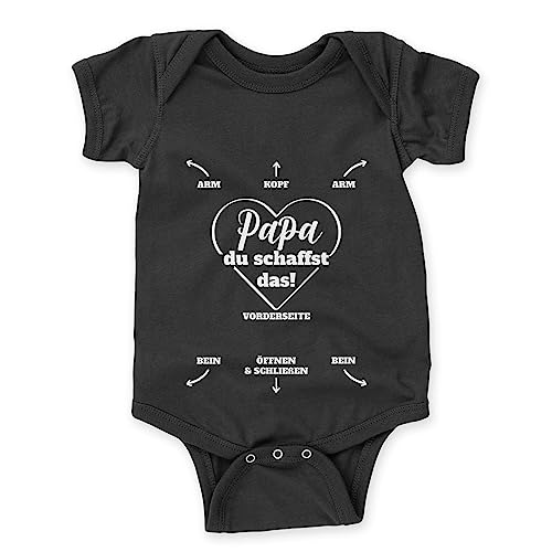 LIEBTASTISCH - Lustiger Babyanzug für frisch gewordene Papas: Papa du schaffst das! - Als Geschenk für neue Väter | Baby Body Suit als Geschenk (Schwarz, 3-6 Monate) von LIEBTASTISCH