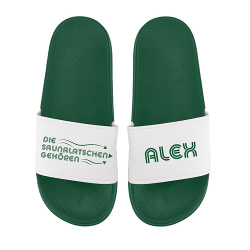 Personalisierte Badelatschen -Diese Badelatschen gehören - Slipper - Badeschuhe - Dusche - Strand - Sauna - Wunschname - Individuell (Grün, 43) von LIEBTASTISCH