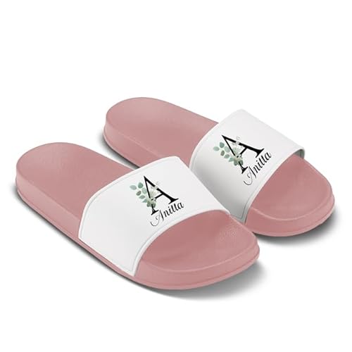 LIEBTASTISCH Personalisierte Badeschuhe - Badelatschen - Anfangsbuchstabe - Name - Blumen Motiv - Hausschuhe - individuell - Geschenkidee - Frau - Damen Rosa - Größe 41 EU von LIEBTASTISCH