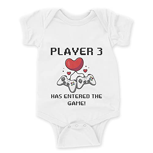 LIEBTASTISCH - Player 3 Has Entered The Game - Baby body kurzarm - Strampler - mit Druckknöpfen - 100% Bio Baumwolle - Geschenk - Geschenkidee - Zocker - Gamer (Weiss, 0-3 Monate) von LIEBTASTISCH