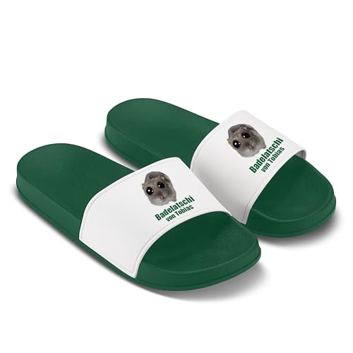 LIEBTASTISCH Sad Hamster Badelatschen - Hausschuhe - Badelatschi - Geschenk für Freund Mann - Meme (Grün, 40) von LIEBTASTISCH