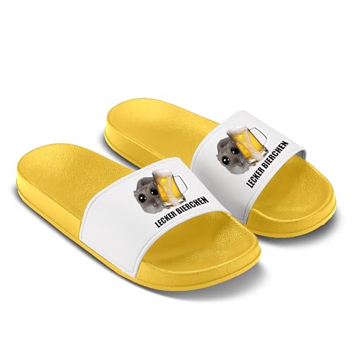 Sad Hamster Badelatschen - Hausschuhe - Lecker Bierchen - Hamsti - Meme - Bier - Party - Malle - JGA (Gelb, 46) von LIEBTASTISCH