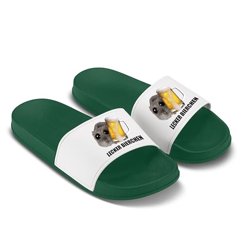 Sad Hamster Badelatschen - Hausschuhe - Lecker Bierchen - Hamsti - Meme - Bier - Party - Malle - JGA (Grün, 47) von LIEBTASTISCH