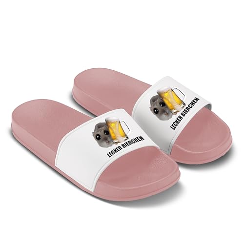 Sad Hamster Badelatschen - Hausschuhe - Lecker Bierchen - Hamsti - Meme - Bier - Party - Malle - JGA (Rosa, 44) von LIEBTASTISCH
