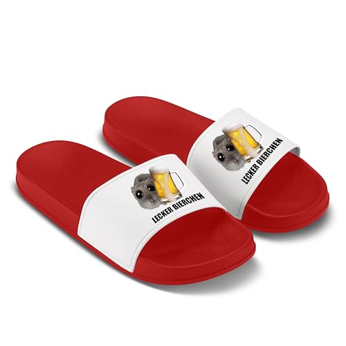 Sad Hamster Badelatschen - Hausschuhe - Lecker Bierchen - Hamsti - Meme - Bier - Party - Malle - JGA (Rot, 38) von LIEBTASTISCH