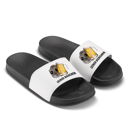 Sad Hamster Badelatschen - Hausschuhe - Lecker Bierchen - Hamsti - Meme - Bier - Party - Malle - JGA (Schwarz, 45) von LIEBTASTISCH