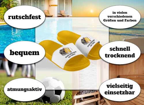 LIEBTASTISCH Sad Hamster Badelatschen - Hausschuhe - Lecker Bierchen Personalisiert - Hamsti - Meme - Bier - Party (Gelb, 38) von LIEBTASTISCH