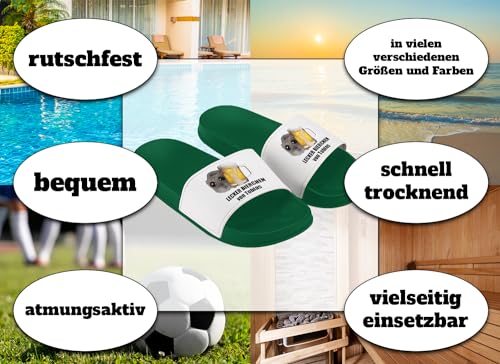LIEBTASTISCH Sad Hamster Badelatschen - Hausschuhe - Lecker Bierchen Personalisiert - Hamsti - Meme - Bier - Party (Grün, 37) von LIEBTASTISCH
