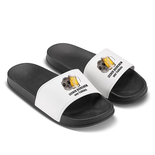 Sad Hamster Badelatschen - Hausschuhe - Lecker Bierchen Personalisiert - Hamsti - Meme - Bier - Party (Schwarz, 42) von LIEBTASTISCH