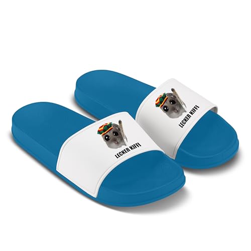 LIEBTASTISCH Sad Hamster Badelatschen - Hausschuhe - Lecker Kiffi- Hamsti - Meme - Gras - Weed - Cannabis - Kiffer - Geschenkidee (Blau, 42) von LIEBTASTISCH