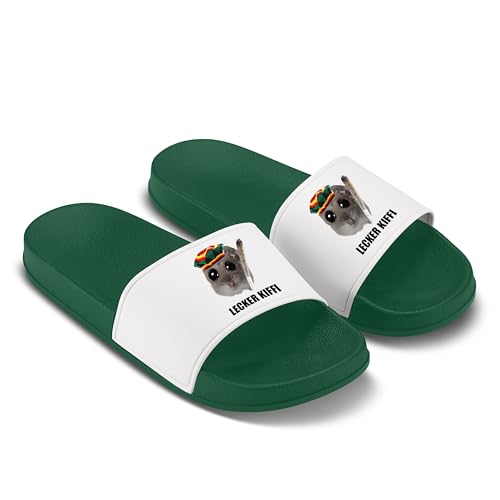 LIEBTASTISCH Sad Hamster Badelatschen - Hausschuhe - Lecker Kiffi- Hamsti - Meme - Gras - Weed - Cannabis - Kiffer - Geschenkidee (Grün, 39) von LIEBTASTISCH
