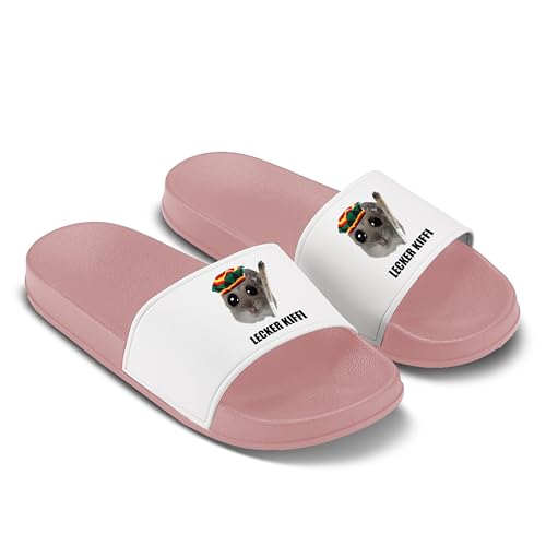 LIEBTASTISCH Sad Hamster Badelatschen - Hausschuhe - Lecker Kiffi- Hamsti - Meme - Gras - Weed - Cannabis - Kiffer - Geschenkidee (Rosa, 40) von LIEBTASTISCH