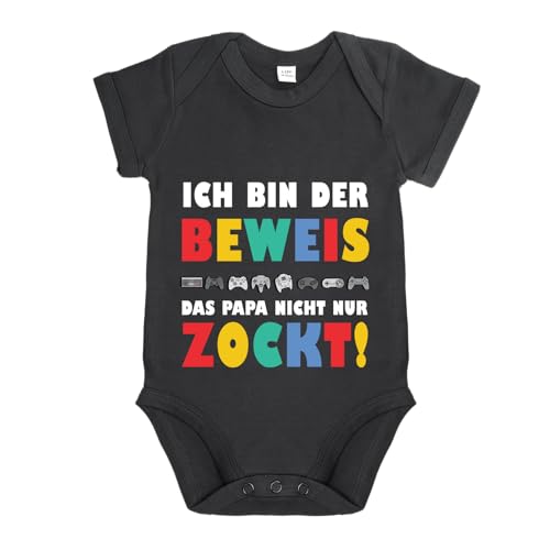 LIEBTASTISCH - ich bin der Beweis, dass Papa nicht nur zockt - Baby body kurzarm - Strampler - mit Druckknöpfen - Jungen - 100% Bio Baumwolle - Gamer Geschenk (Schwarz, 0-3 Monate) von LIEBTASTISCH