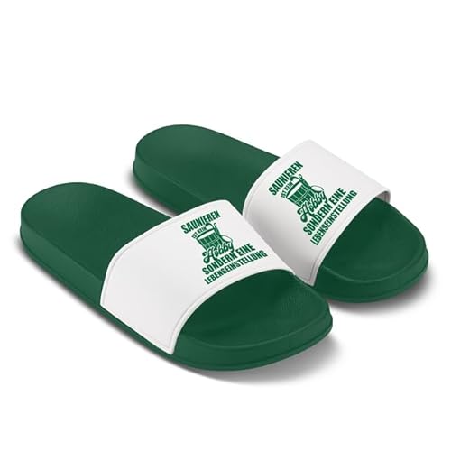 Saunalatschen mit Spruch Saunieren ist kein Hobby sondern eine Lebenseinstellung – Blaue Badelatschen für Männer & Frauen – Lustige Sauna-Schuhe – Geschenk für Wellness-Fans Grün - Größe 37 EU Saunalatschen mit Spruch Saunieren ist kein Hobby sondern eine Lebenseinstellung – Blaue Badelatschen für Männer & Frauen – Lustige Sauna-Schuhe – Geschenk für Wellness-Fans Grün - Größe 37 EU von LIEBTASTISCH