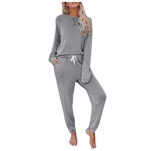 Schlafanzug Damen Lang Pyjamaset Set Winter Pyjama Set Mit Bündchen Hausanzug Zweiteiliger-Nachtwäsche Sleepwear Loungewear Langarm Oberteil Und Schlafanzughose Freizeitanzug von LIEIKIC