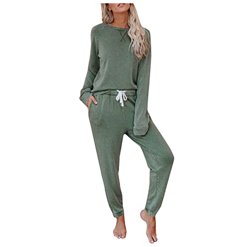 Schlafanzug Damen Lang Pyjamaset Set Winter Pyjama Set Mit Bündchen Hausanzug Zweiteiliger-Nachtwäsche Sleepwear Loungewear Langarm Oberteil Und Schlafanzughose Freizeitanzug von LIEIKIC