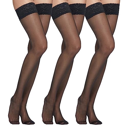 LIEMI ✅ Pompea 3 Frauen Stockings Hold Ups BASIC VANI Schwarz 20 DEN 3/4-M/L von LIEMI