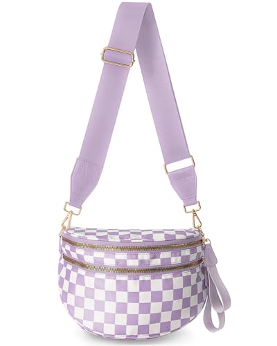 Karierte Umhängetasche für Damen, geräumige karierte Bauchtasche, modische Bauchtasche, lässige Gürteltasche, A-purple Karierte Umhängetasche für Damen, geräumige karierte Bauchtasche, modische Bauchtasche, lässige Gürteltasche, A-purple von LIERWOI