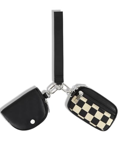 LIERWOI Mini-Schlüsselanhänger mit Reißverschluss, kariert, Doppeltasche, Armband für Damen, tragbar, abnehmbare Münzbörse, Mini-Kartenfach, A-Schwarz, Stilvolles kariertes Armband LIERWOI Mini-Schlüsselanhänger mit Reißverschluss, kariert, Doppeltasche, Armband für Damen, tragbar, abnehmbare Münzbörse, Mini-Kartenfach, A-Schwarz, Stilvolles kariertes Armband von LIERWOI