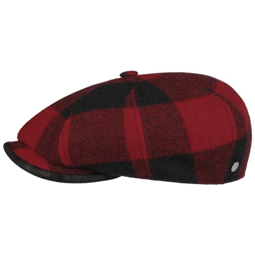 LIERYS 8 Panel Check Flatcap - Schirmmütze - Wollcap für Herren - Elegantes Karodesign - Schurwolle - Herbst/Winter schwarz-rot 58 cm von LIERYS